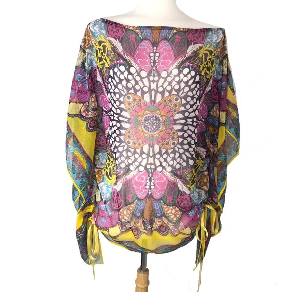 La Noda Hindu Tops - La Noda Hindu Kimono Caftan Sheer Butterfly Top